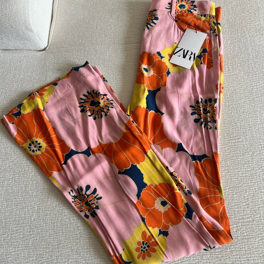 Zara Floral Pink and Orange Pants